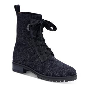 Kate Spade Merigue Boot Women's 7.5B Black Textile Leather Ankle Bootie Lace Up